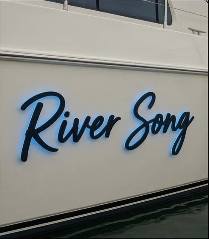 Mystique illuminated boat name sign
